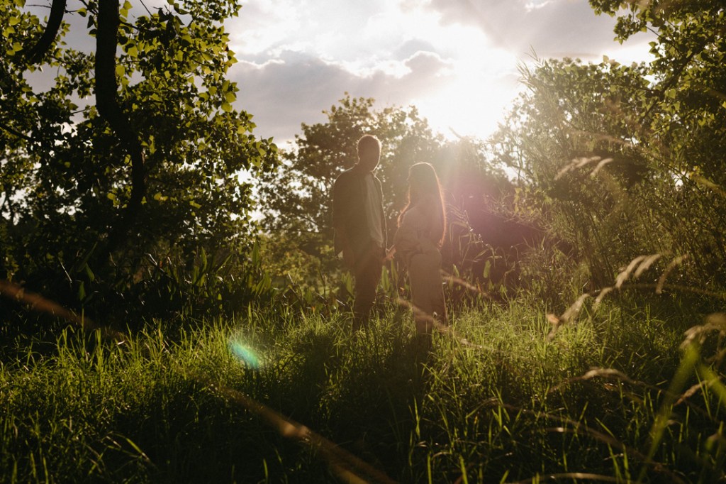 expectant parents and their dogs in a maternity photoshoot
