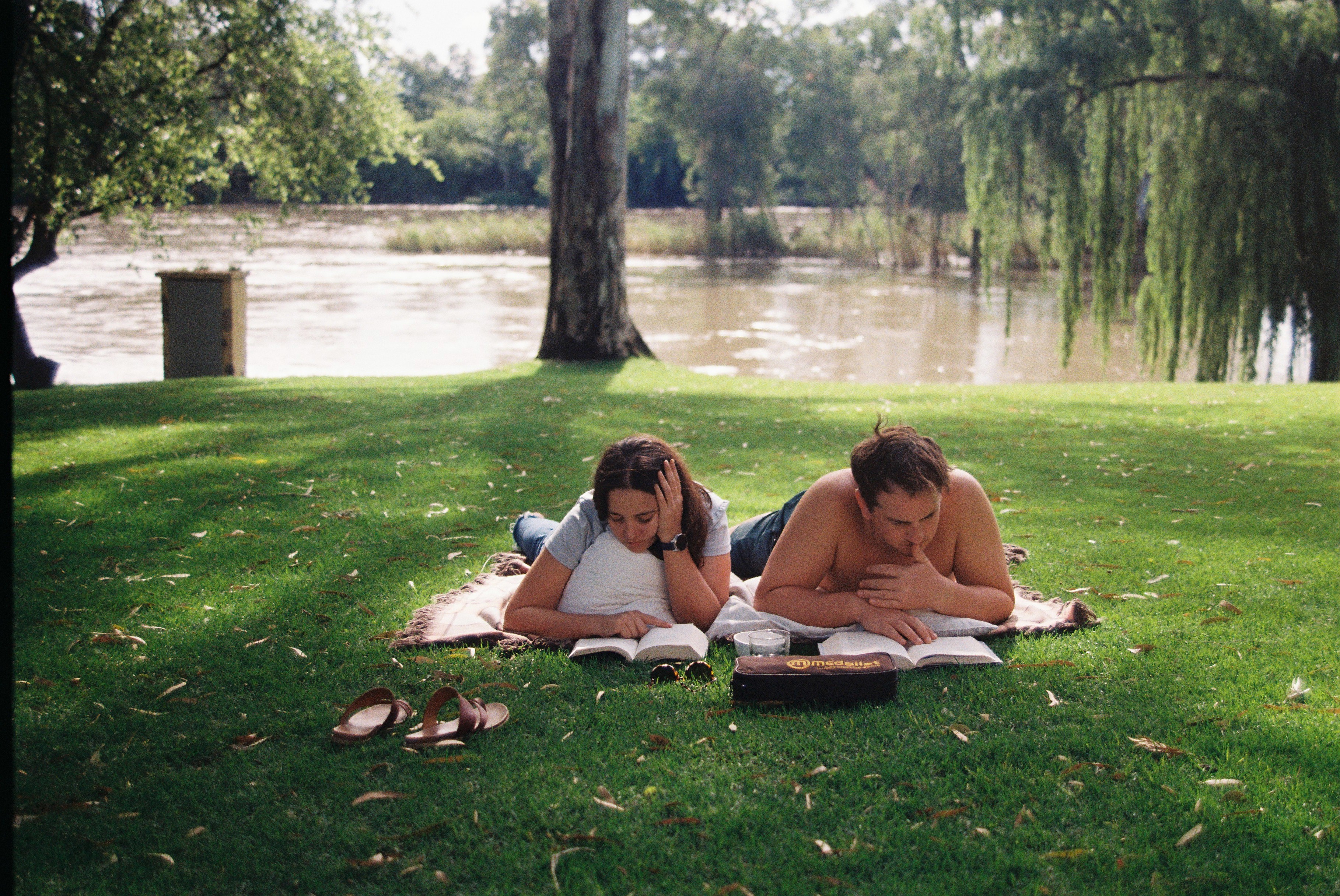 couple reading books in parys in 35mm film 