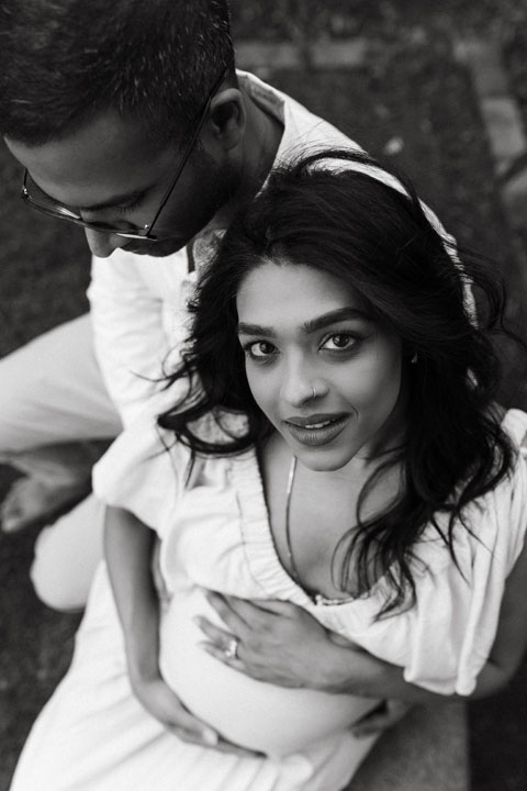 Emotive storytelling maternity photography during purple jacaranda season outdoor session Gauteng