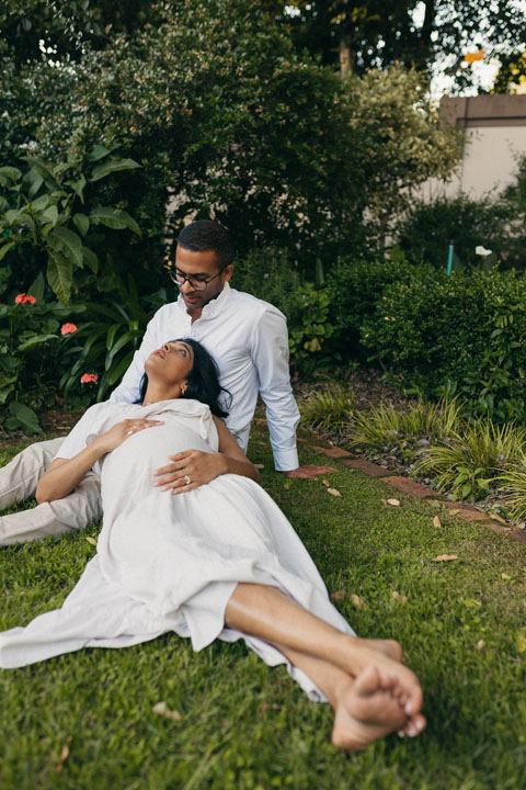 Golden hour maternity session featuring iconic Johannesburg jacaranda blooms natural light photography"